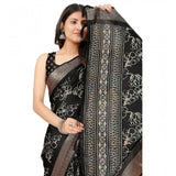 Black cotton silk floral printed saree with unstitched blouse, elegant and vibrant design on display