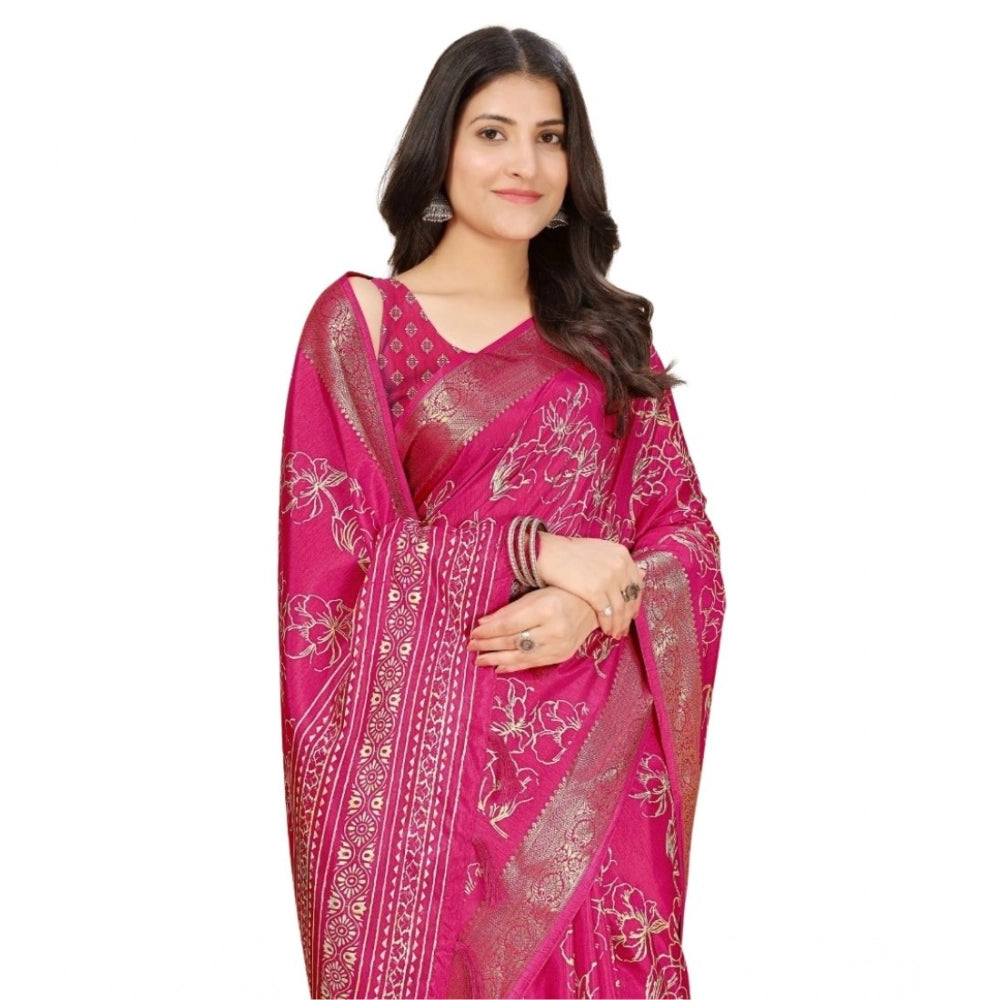 Pink cotton silk floral printed saree with unstitched blouse (5.5mtr), elegant Indian women's fashion accessory