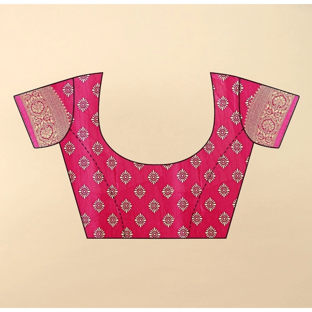 Pink cotton silk floral printed saree with unstitched blouse (5.5Mtr), traditional Indian attire on mannequin