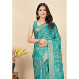 Cotton silk floral printed saree with unstitched blouse (5.5mtr, Rama) - vibrant floral patterns on luxurious fabric for traditional Indian wear