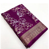 Women's wine cotton silk floral printed saree with unstitched blouse, 5.5mtr - close-up of vibrant floral design