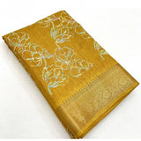 Yellow cotton silk floral printed saree with unstitched blouse, vibrant and intricate design for traditional Indian wear