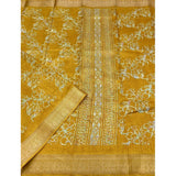 Yellow cotton silk floral printed saree with unstitched blouse, vibrant traditional Indian women's wear