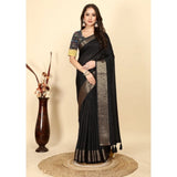 Black cotton blend checkered saree with unstitched blouse (5.5mtr), traditional Indian women's fashion accessory