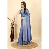 Blue cotton blend checkered saree with unstitched blouse, vibrant traditional Indian fashion accessory
