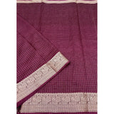 Maroon cotton blend checkered saree with unstitched blouse, vibrant pattern for Indian women's traditional wear