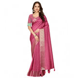 Pink cotton blend checkered saree with unstitched blouse (5.5mtr), women's traditional Indian wear for festivals or parties