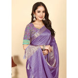 Purple cotton blend checkered saree with unstitched blouse, vibrant pattern for women's traditional Indian wear