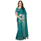 Cotton blend checkered saree with unstitched blouse (5.5mtr, Rama color) - vibrant Indian traditional wear for women