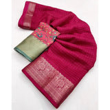 Red cotton blend checkered saree with unstitched blouse (5.5mtr), vibrant traditional Indian wear