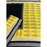 Black cotton linen printed saree with unstitched blouse (5.5Mtr) - intricate design on traditional Indian fabric