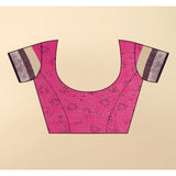 Women's wine-colored cotton linen printed saree with unstitched blouse, vibrant floral design