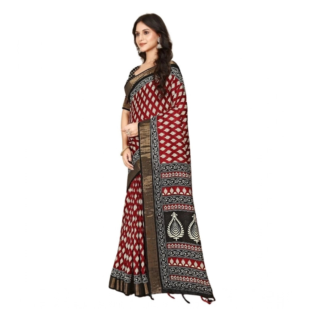 Red cotton silk printed saree with unstitched blouse (5.5mtr), traditional Indian wear
