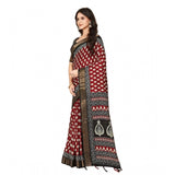 Red cotton silk printed saree with unstitched blouse (5.5mtr), traditional Indian wear