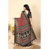 Red cotton silk printed saree with unstitched blouse (5.5mtr), vibrant Indian fashion accessory