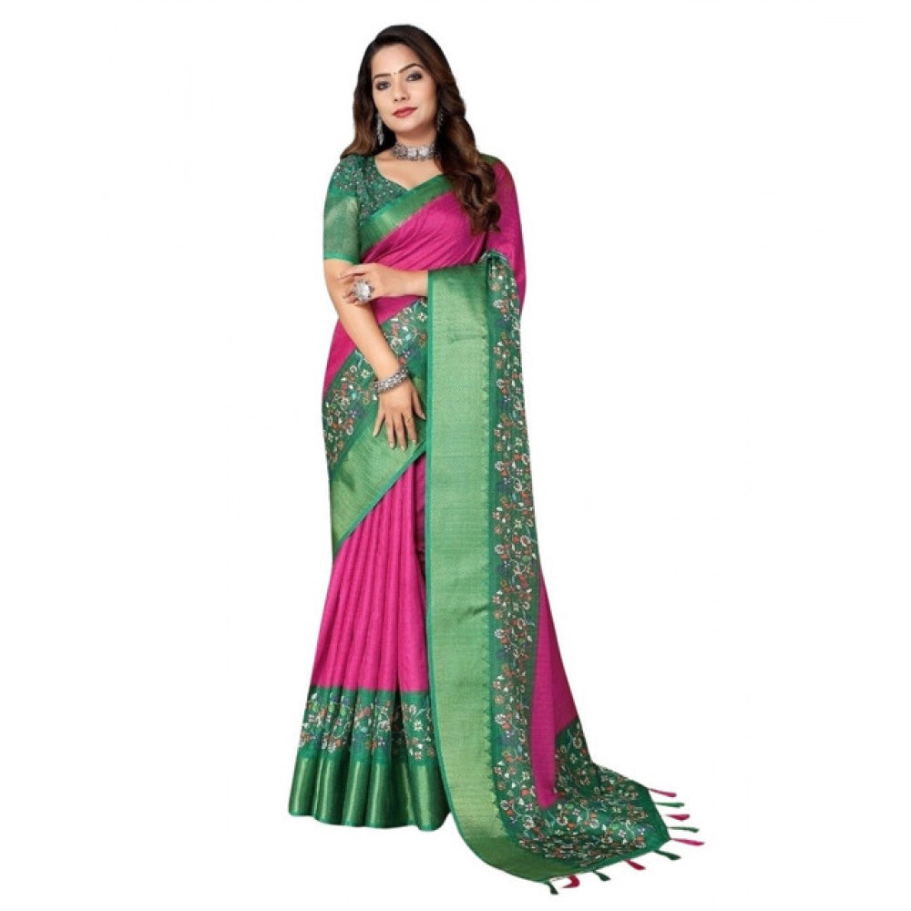 Multicolor cotton silk printed saree with unstitched blouse, 5.5mtr, elegant women's traditional wear