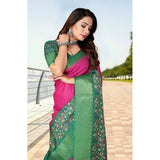 Multicolor cotton silk printed saree with unstitched blouse, 5.5Mtr for traditional Indian wear
