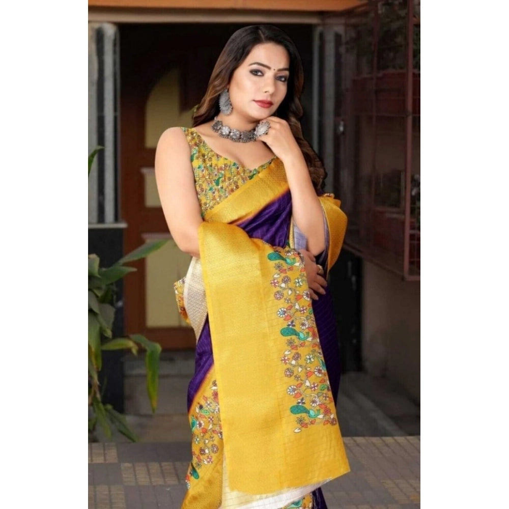 Multicolor cotton silk printed saree with unstitched blouse (5.5Mtr), traditional Indian women's attire