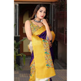 Multicolor cotton silk printed saree with unstitched blouse (5.5Mtr), traditional Indian women's attire