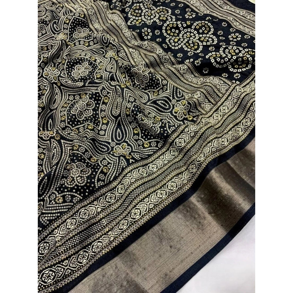 Black cotton silk printed saree with unstitched blouse (5.5mtr) - intricate pattern, traditional Indian women's wear