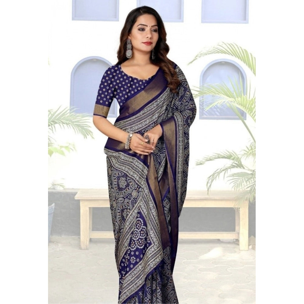 Blue cotton silk printed saree with unstitched blouse (5.5Mtr) - vibrant traditional Indian attire for women