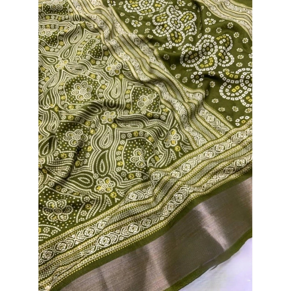 Green cotton silk printed saree with unstitched blouse (5.5mtr), traditional Indian women's fashion accessory
