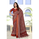 Maroon cotton silk printed saree with unstitched blouse, vibrant floral pattern on 5.5mtr length