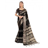 Black cotton silk printed saree with unstitched blouse (5.5Mtr)