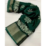 Green cotton silk printed saree with unstitched blouse (5.5Mtr)