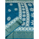 Cotton silk printed saree with unstitched blouse (Rama), vibrant Indian traditional wear