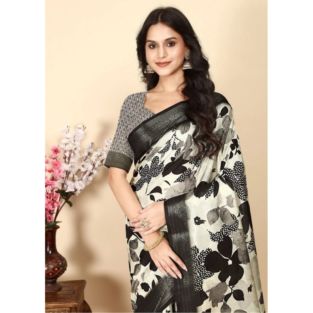 Multicolor cotton silk floral printed saree with unstitched blouse (5.5mtr), women's ethnic wear on hanger