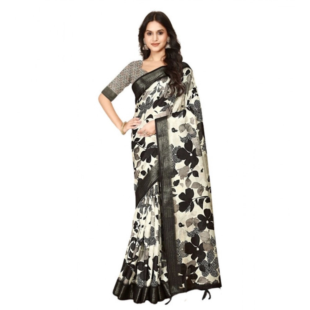 Multicolor cotton silk floral printed saree with unstitched blouse (5.5Mtr), vibrant traditional Indian wear on mannequin