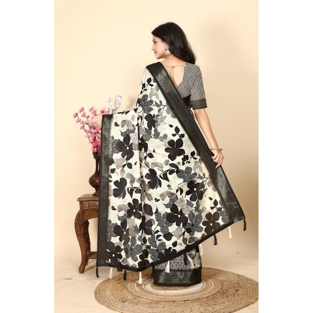 Multicolor cotton silk floral printed saree with unstitched blouse (5.5mtr), women's fashion accessory on mannequin