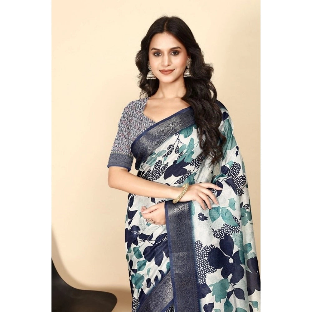 Multicolor floral printed cotton silk saree with unstitched blouse (5.5mtr), fashionable women's ethnic wear