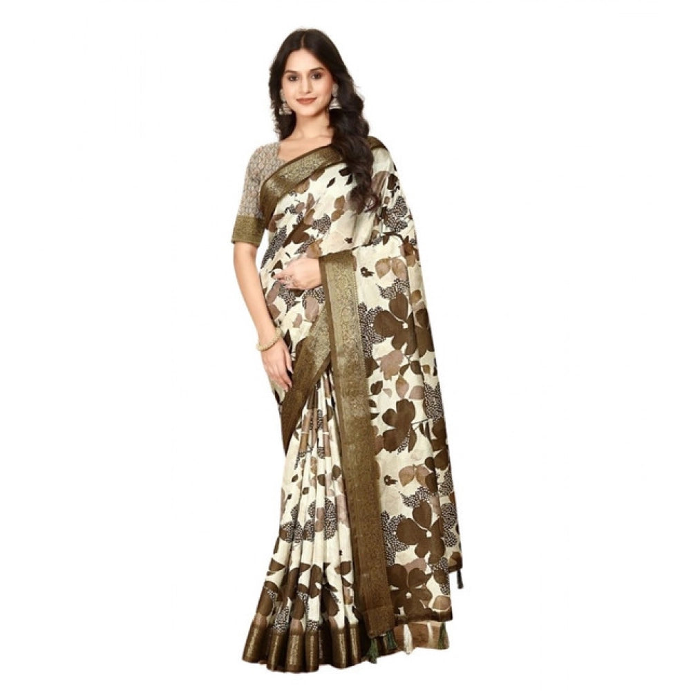 Multicolor cotton silk floral printed saree with unstitched blouse (5.5mtr), women's traditional attire on hanger