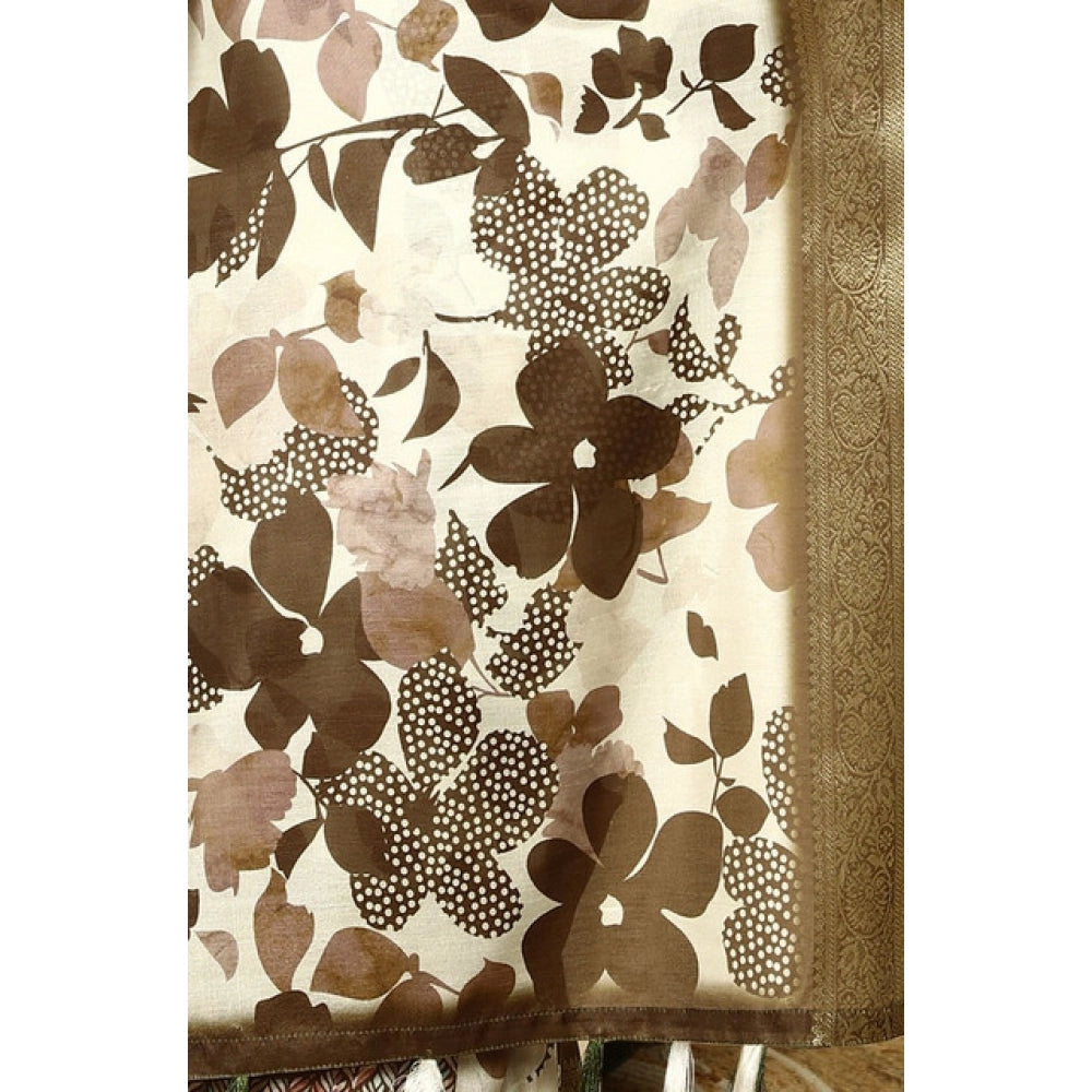 Multi-colored cotton silk floral printed saree with unstitched blouse (5.5Mtr) on hanger