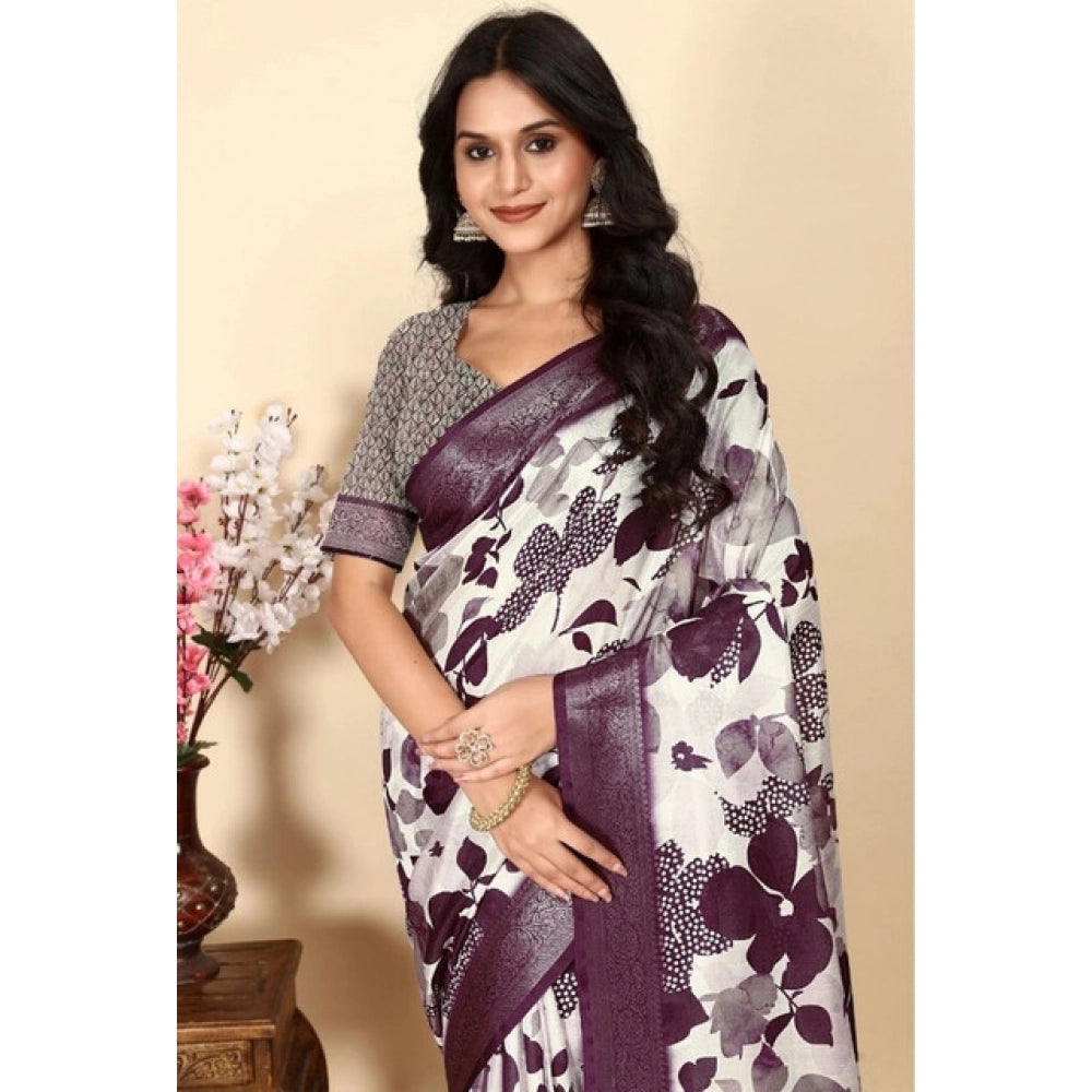 Multicolor cotton silk floral printed saree with unstitched blouse (5.5Mtr), traditional Indian attire on mannequin