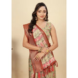 Gold cotton silk floral printed saree with unstitched blouse, 5.5Mtr length