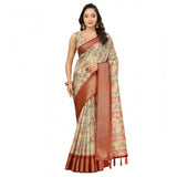 Gold cotton silk floral printed saree with unstitched blouse (5.5mtr)