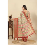 Golden cotton silk floral printed saree with unstitched blouse, 5.5mtr length