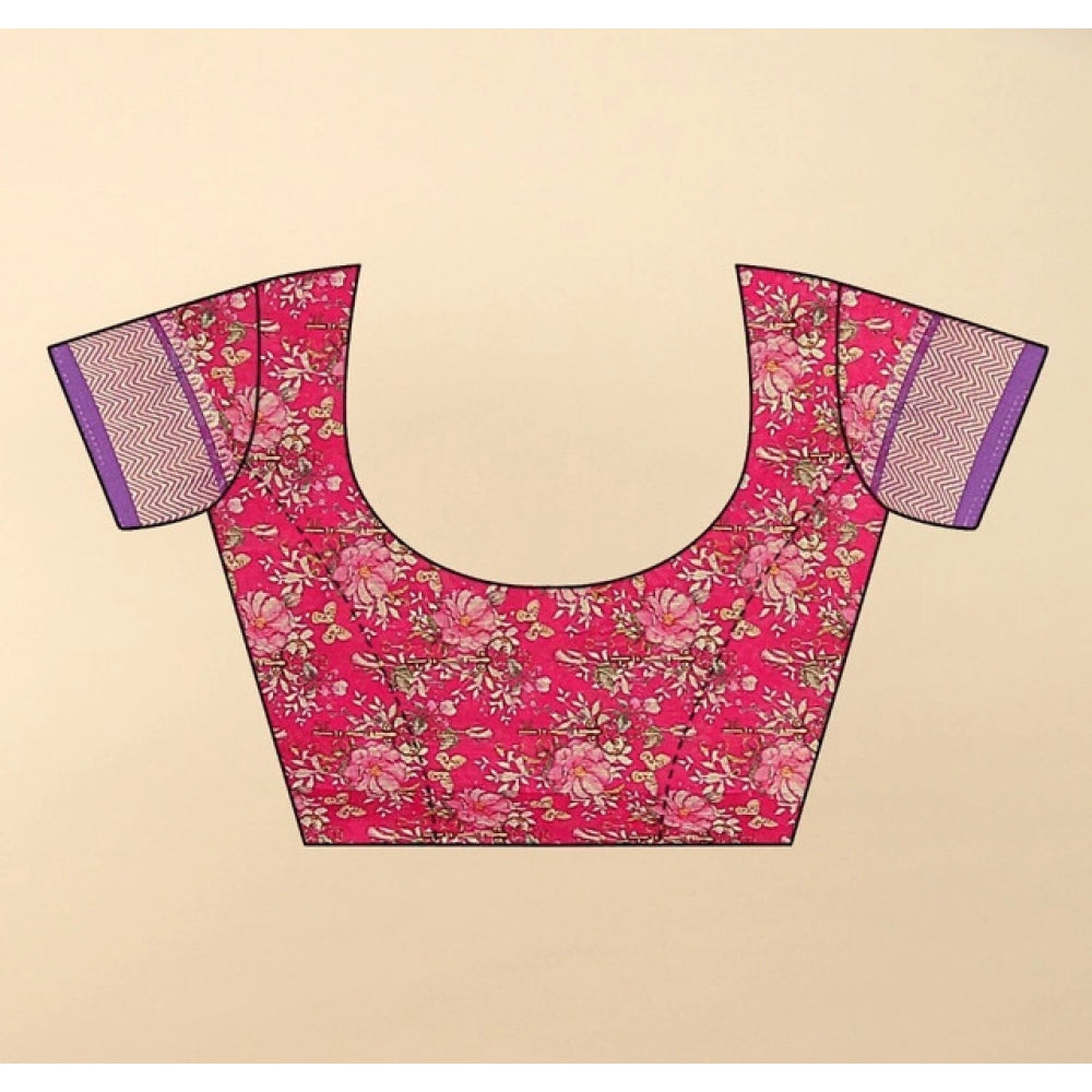 Pink cotton silk floral printed saree with unstitched blouse (5.5Mtr), traditional Indian women's wear on display
