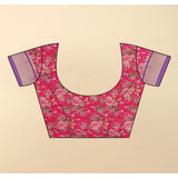 Pink cotton silk floral printed saree with unstitched blouse (5.5Mtr), traditional Indian women's wear on display