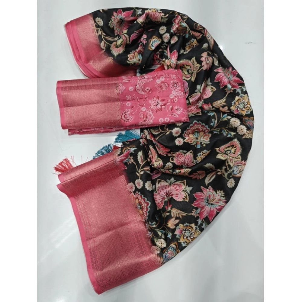 Multicolor floral print cotton silk saree with unstitched blouse, vibrant Indian fashion for women