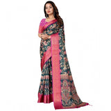 Green-pink cotton silk floral printed saree with unstitched blouse, vibrant Indian fashion accessory