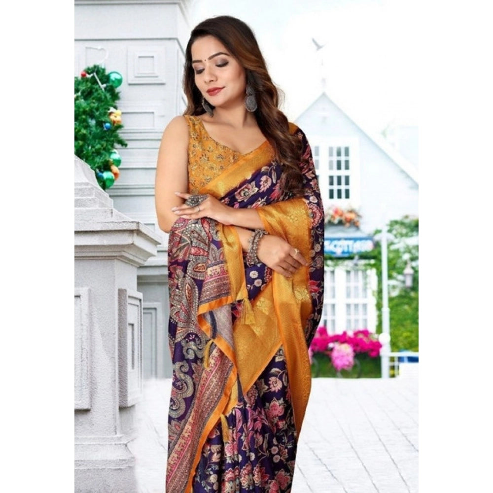 Multicolor floral printed cotton silk saree with unstitched blouse (5.5mtr), stylish Indian women's wear