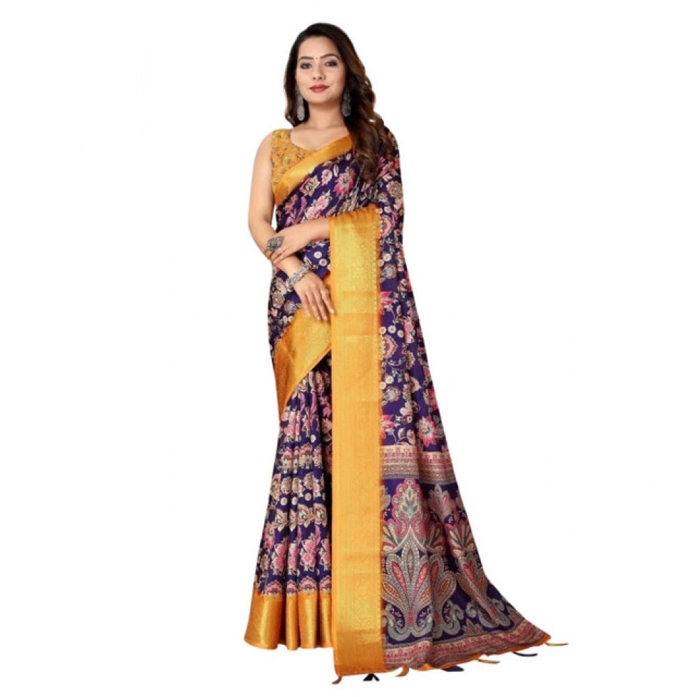 Multicolor cotton silk floral printed saree with unstitched blouse (5.5Mtr), close-up reveals intricate design details