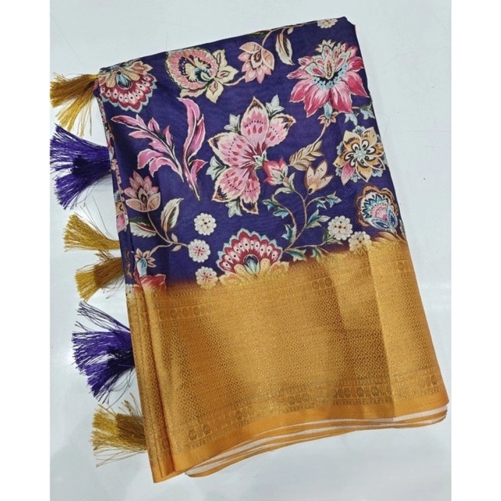 Multicolor cotton silk floral printed saree with unstitched blouse, vibrant and elegant women's traditional wear accessory