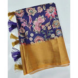 Multicolor cotton silk floral printed saree with unstitched blouse, vibrant and elegant women's traditional wear accessory