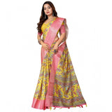 Multicolor cotton silk floral printed saree with unstitched blouse, vibrant traditional Indian attire on mannequin