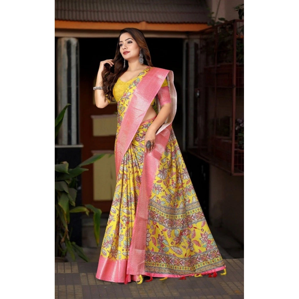 Multicolor floral printed cotton silk saree with unstitched blouse (5.5Mtr), vibrant traditional Indian wear